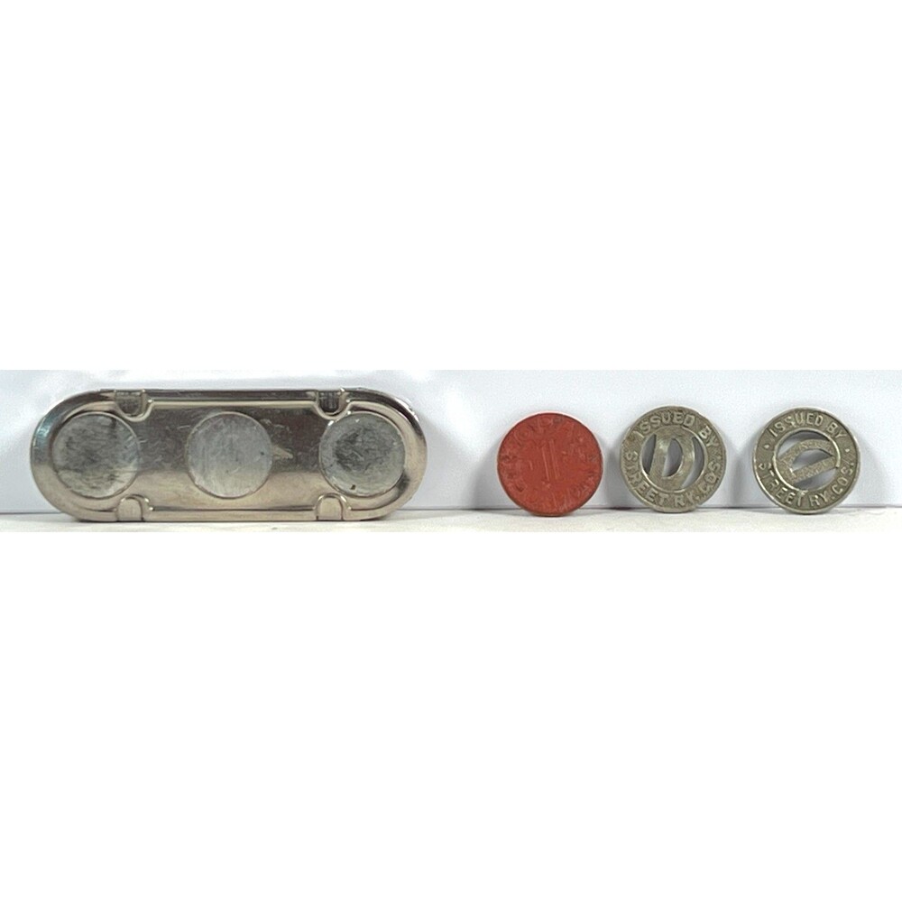 Vtg WW2 Bus Transit Token Holder Dispenser W/ OPA Red Point & 2 Bus Tokens 1940s - Picture 2 of 16